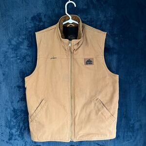 Vintage Old Mill Brown Canvas Outerwear Full Zip Lined Vest Workwear Mens Size M